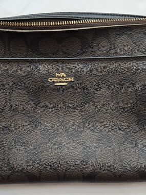 Coach Brown Signature Zip Pouch with Gold Logo